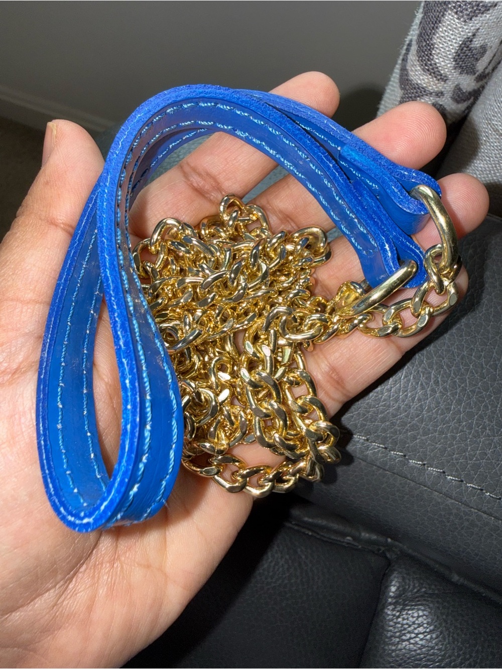 Patent Blue Crossbody with Gold Crest Accent - Picture 11 of 15